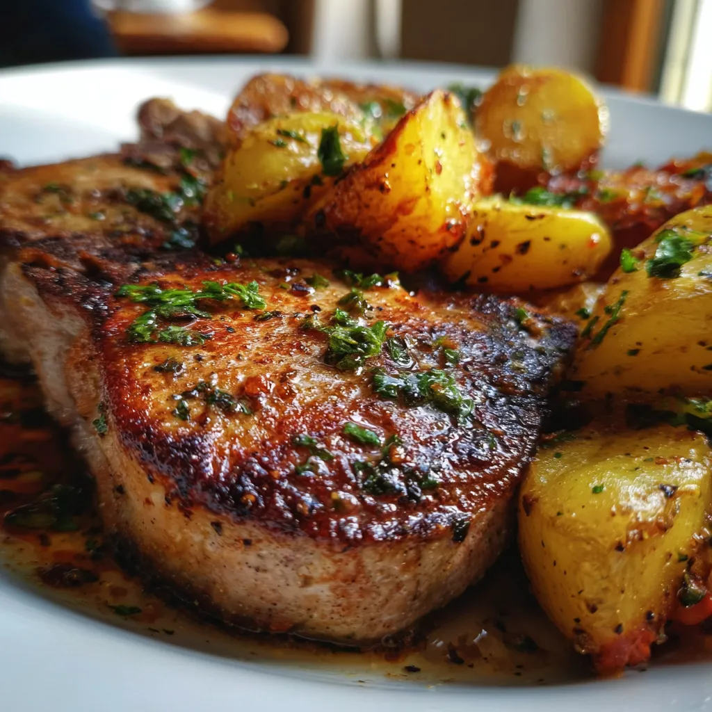 Pan-Seared Pork Chops with Herb-Roasted Potatoes and Garlic Butter